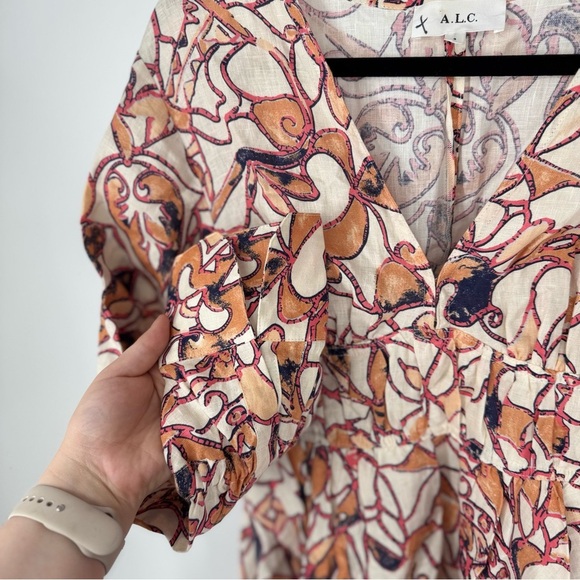 ALC Linen Cottage Milkmaid Long Bell Sleeve Flare Mini Dress - Picture 3 of 5